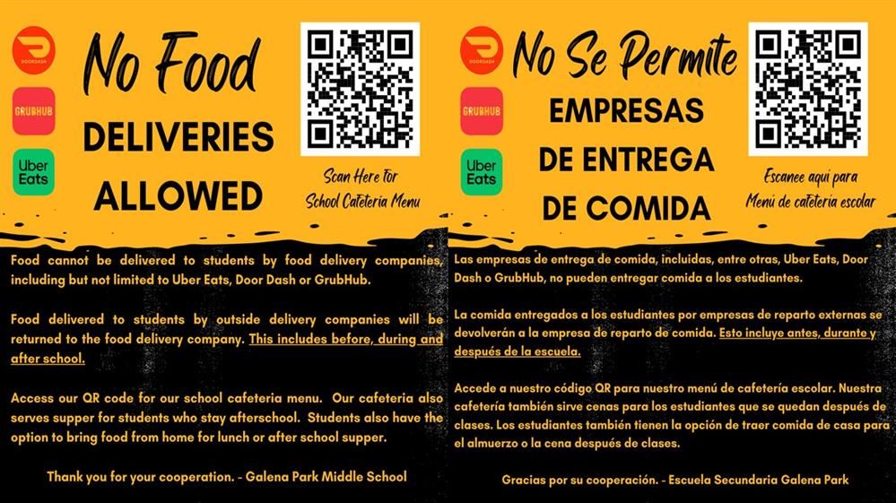 No Food Deliveries Allowed**No Se Permite Empresas De Entrega De Comida
